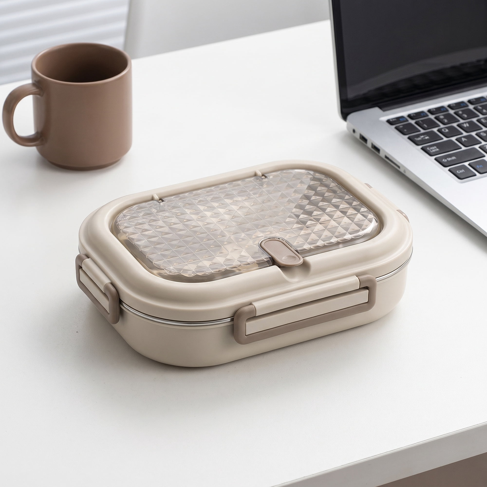 Unique Bargains Leak-Proof Meal Lunch Bento Box with Stainless Steel Light Brown-3