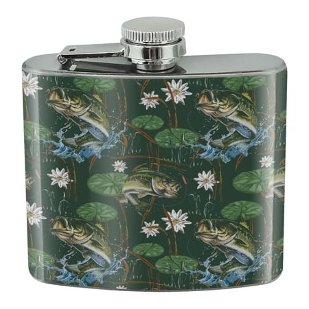 Bass Pond Lilly Pads Fish Fishing Stainless Steel 5oz Hip Drink Kidney Flask