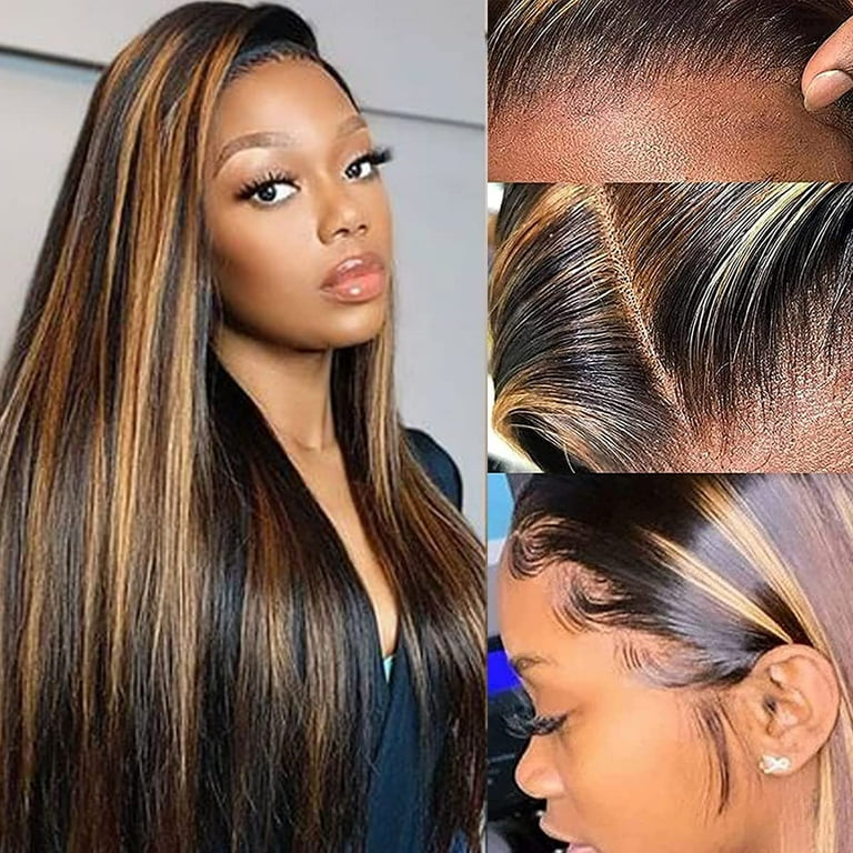 Long Straight Highlights Wig for Black Women Brown Mixed Blonde