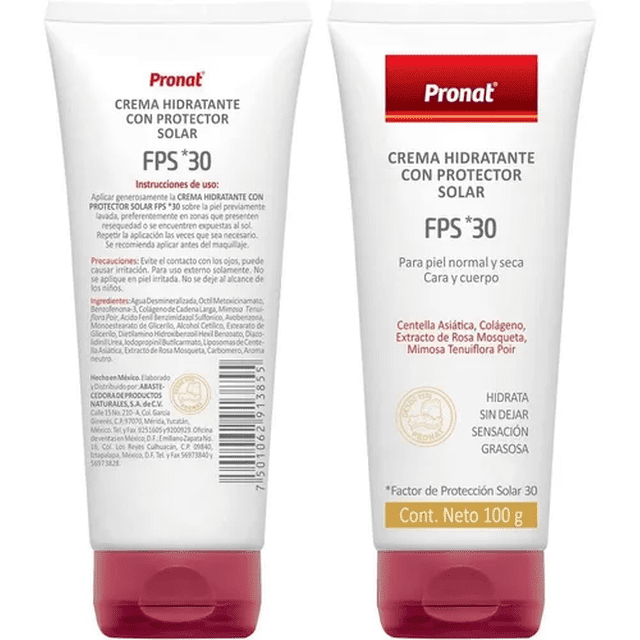Crema Hidratante + Protector Solar FPS 30+ (100 Gr) Pronat PN-1348