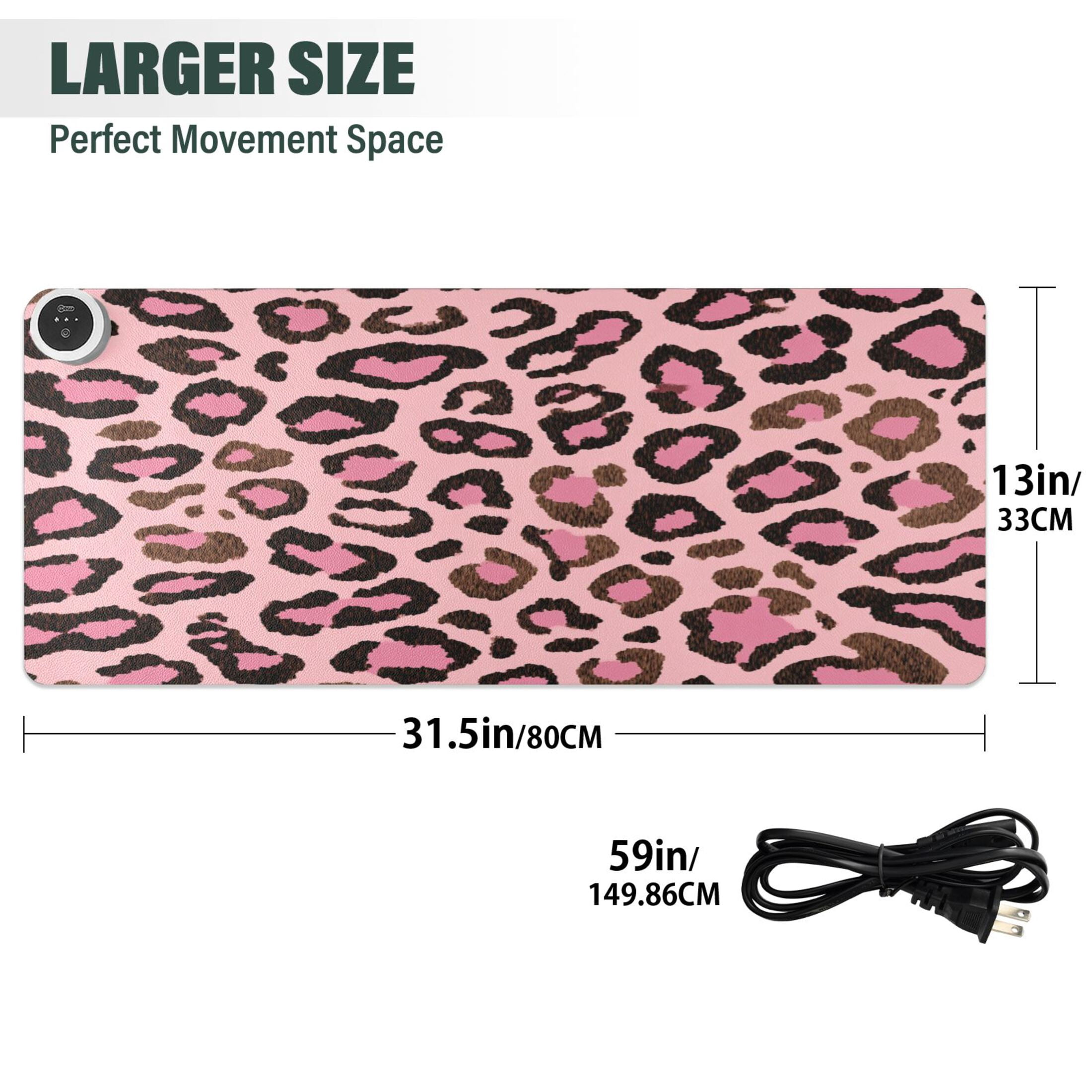 Large Heated Desk Mat Mouse Pad 31.5"x13"PU Leather Graphene Heating Desk Warmer with 3 Temperature Settings 110V US Plug Non-Slip Warm Pad for Home, Office, and Gaming Brushstroke Pink Cheetah Print