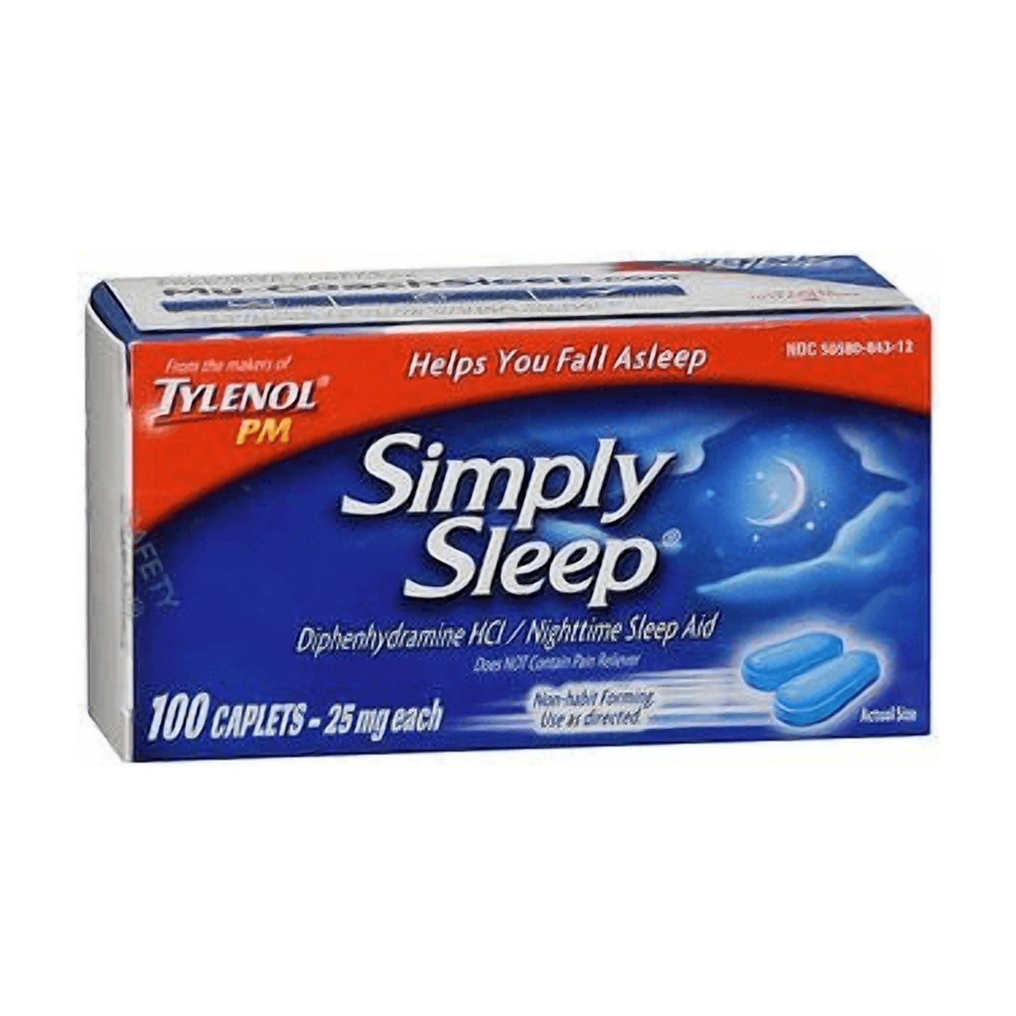 Simply Sleep Non-Habit Nighttime Sleep Aid Diphenhydramine Caplets, 100 Ct, 3-Pack