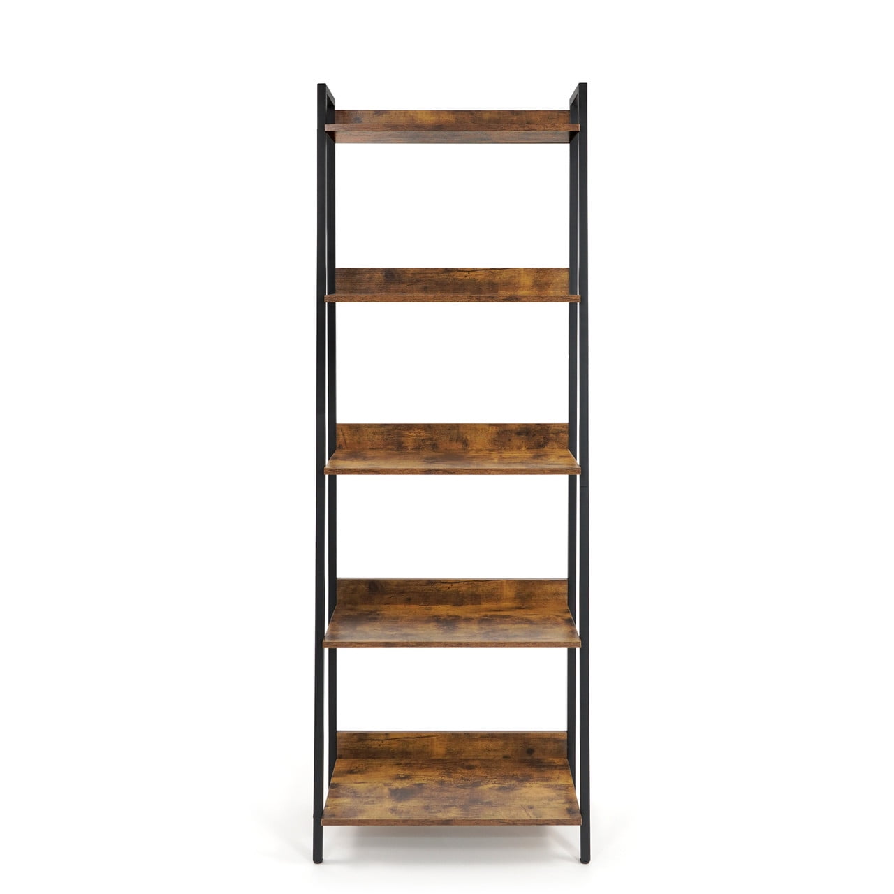 CAPHAUS 5 Tier Ladder Bookshelf, 24 Inch Width Free Standing Shelf, Bookcase Shelf Storage Rack Organizer, Industrial Book Shelves for Home Office, Living Room, Kitchen, Rustic Oak, Vintage Shelves
