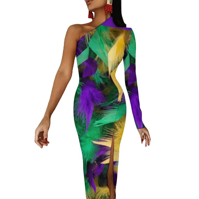 chinese dress ladies Mardi Gras Dress for Womens Party Fleur De Lis Purple Green Gold Bead  Carnival Feitival Outfit Dress S at Amazon Women's Clothing store