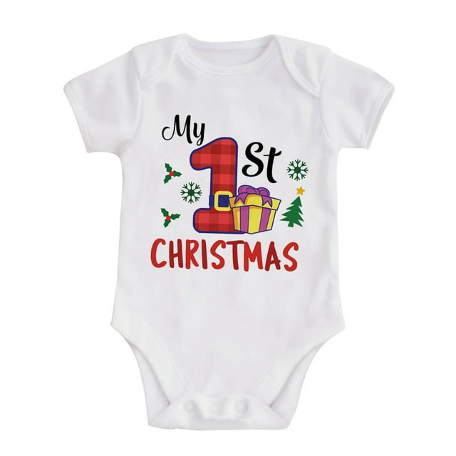 aDJFDGT Garçons Filles Manches Courtes Noël Dessin Animé Lettre Imprimée Barboteuse Justaucorps Vêtements d'Automne