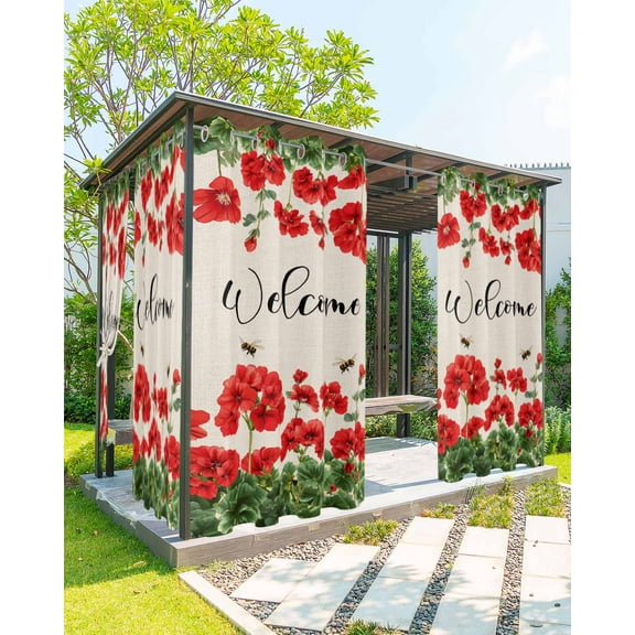 nqOlkjepod Outdoor Curtains for Patio Waterproof, Red Spring Floral Outdoor Privacy Panels Grommet, Welcome Green Botanical Rustic Blackout Outside Curtains for Porch/Cabana/Pergola 54"x95", 1 Panel