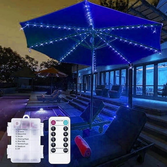 SHANJIA Umbrella String Lights, 104 LED String Lights Waterproof Battery Garden Lights Patio Umbrella Lights with 8 Modes Indoor/Outdoor