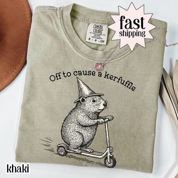 Off To Cause A Kerfuffle Unisex T-Shirt, Funny Groundhog Scooter Tshirt, Silly Animal Tee, Sarcastic T-Shirt