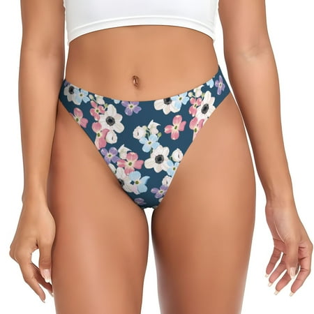 Thongs for Women - Flowers No Show Seamless Womens Thongs Underwear  Stretch G String Thongs for Women  Ladies Breathable Kawaii Thong Bikini Panties Briefs