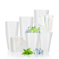 12 Oz Styrofoam Cups with Lids and Drinking Straws, Disposable White Foam Cups for Hot Cold Drink Beverage, To Go Drinking Container for Coffee, Tea, Juice - 50Sets/150pcs