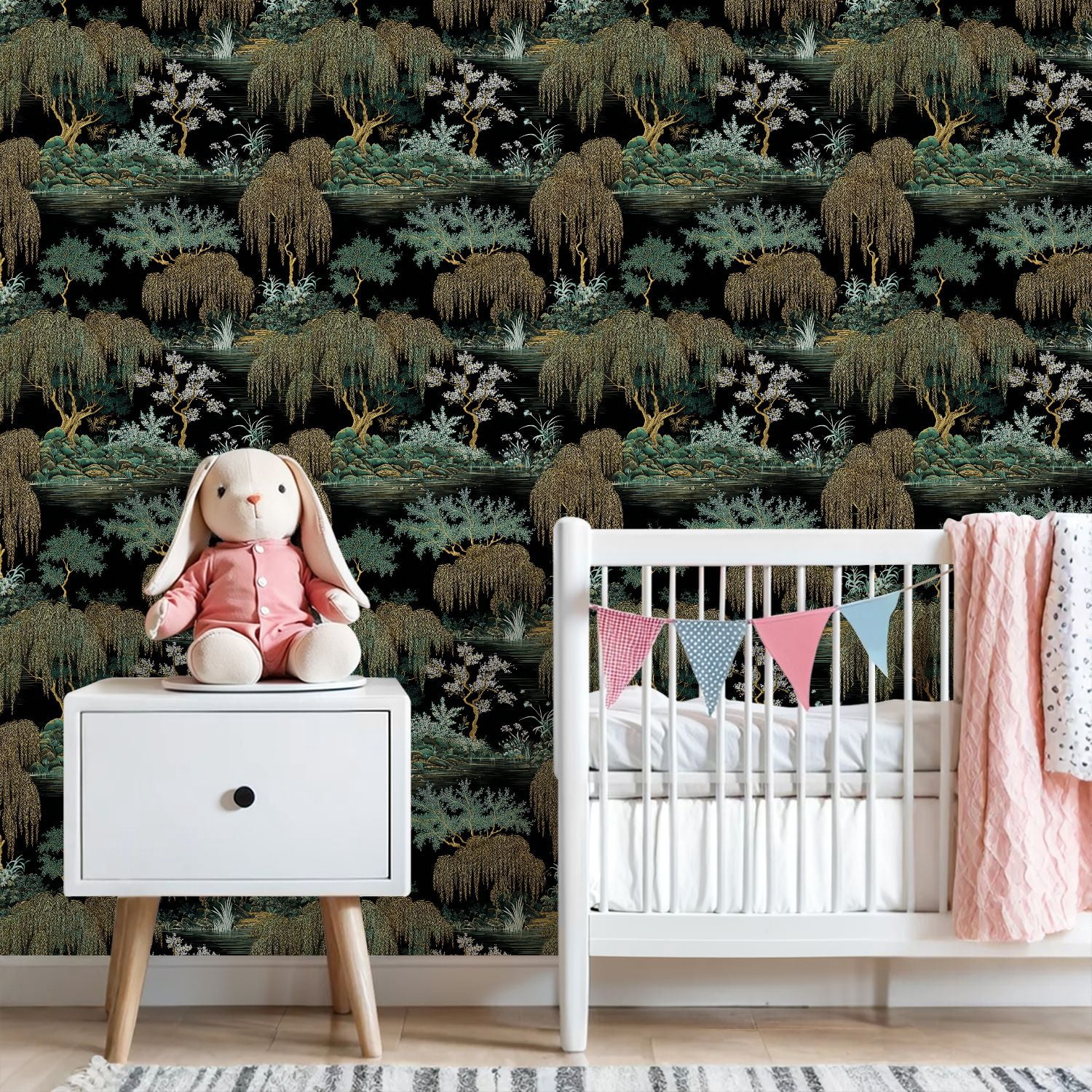 Peel and Stick Wallpaper Elegant Willow Blossom Garden Dark Wall Mural 23.6in x 9.8ft Self Adhesive Removable Wall Paper Renter Friendly Wallpaper for Bedroom Nursery Living Room