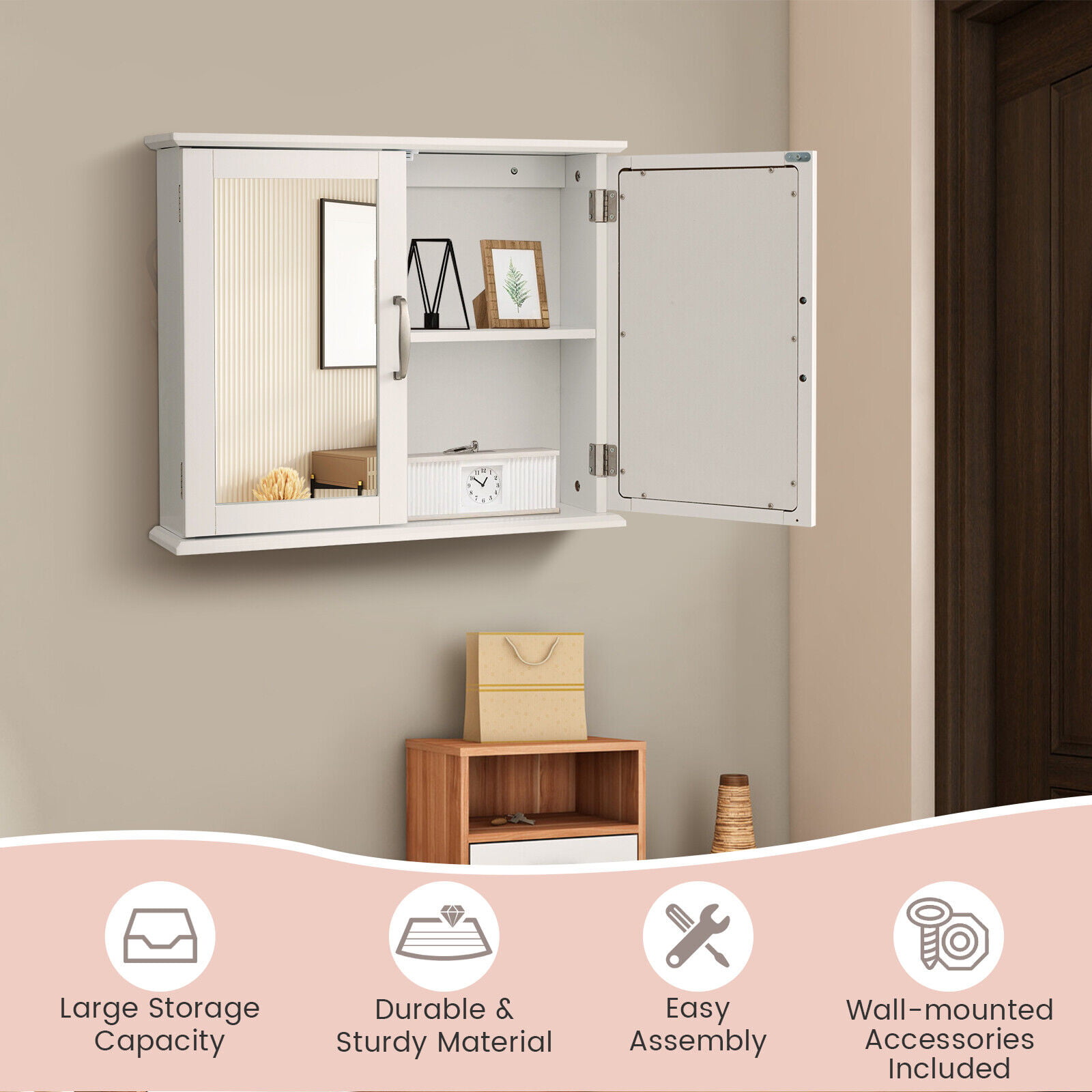 Gymax 14 in. W Cabinet Wall Mount Medicine Cabinet Multifunction