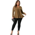 thumbnail image 3 of DARING DIVA Women's Plus Tops Notched Neck Front Pleated T-Shirt Blouses 1X Brown, 3 of 6