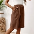 thumbnail image 6 of Trendy Side Split Capri Pants for Women Cotton Linen Side Pocket Comfortable Soft Casual Summer Culottes Coffee M, 6 of 7