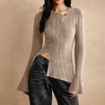 thumbnail image 2 of Tops occidentales para mujer,Blusa informal de poliéster con cuello en V y manga larga para mujer, color liso para otoño, sopatenor, 2 of 8