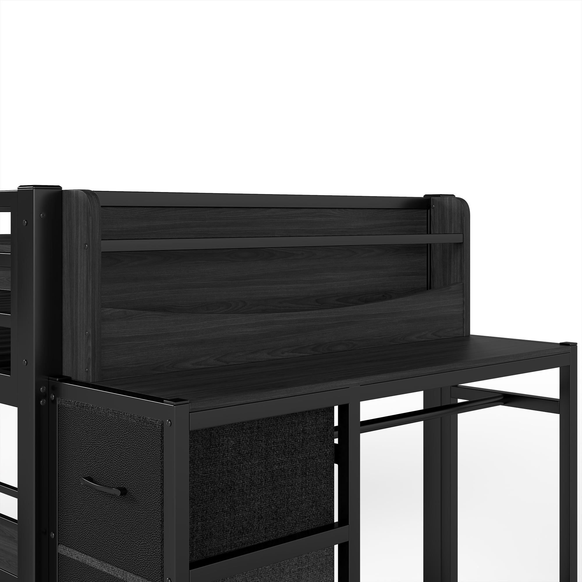 GARITIN Quad Twin Metal Bunk Bed 129.53 Inch, 4 Twin Bed Frame with Storage Drawers and Wardrobe for Kids Room, Black
