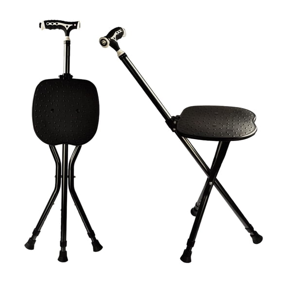 Bastones plegables Yayayo Hold de 200 kg con asiento, ajuste de altura, capacidad del asiento, mango esmerilado con terapia magnética, taburete para muletas (LED cuadrado)