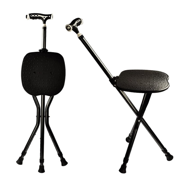 Bastones plegables Yayayo Hold de 200 kg con asiento, ajuste de altura, capacidad del asiento, mango esmerilado con terapia magnética, taburete para muletas (LED cuadrado)
