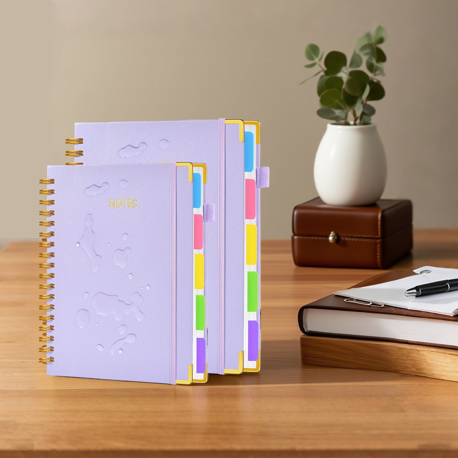 5 Subject Notebook Hardcover Spiral Bound with Removable Dividers Tabs 300 Pages B5 Size College Ruled Journal for Women Students School Work Note Taking Leather Cover 8x10 Inches