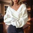 thumbnail image 4 of FRSASU Women's off the Shoulder Sweaters V-Neck Long Sleeve Slim Fit Ribbed Knit Fall Trendy Elegant Crop Tunic Pullover Tops White, 4 of 6