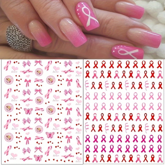 2 Pcs Nail Art Stickers - Vibrant Pink Tape & 3D Heart-Shaped Decals for Creative Nail Design
