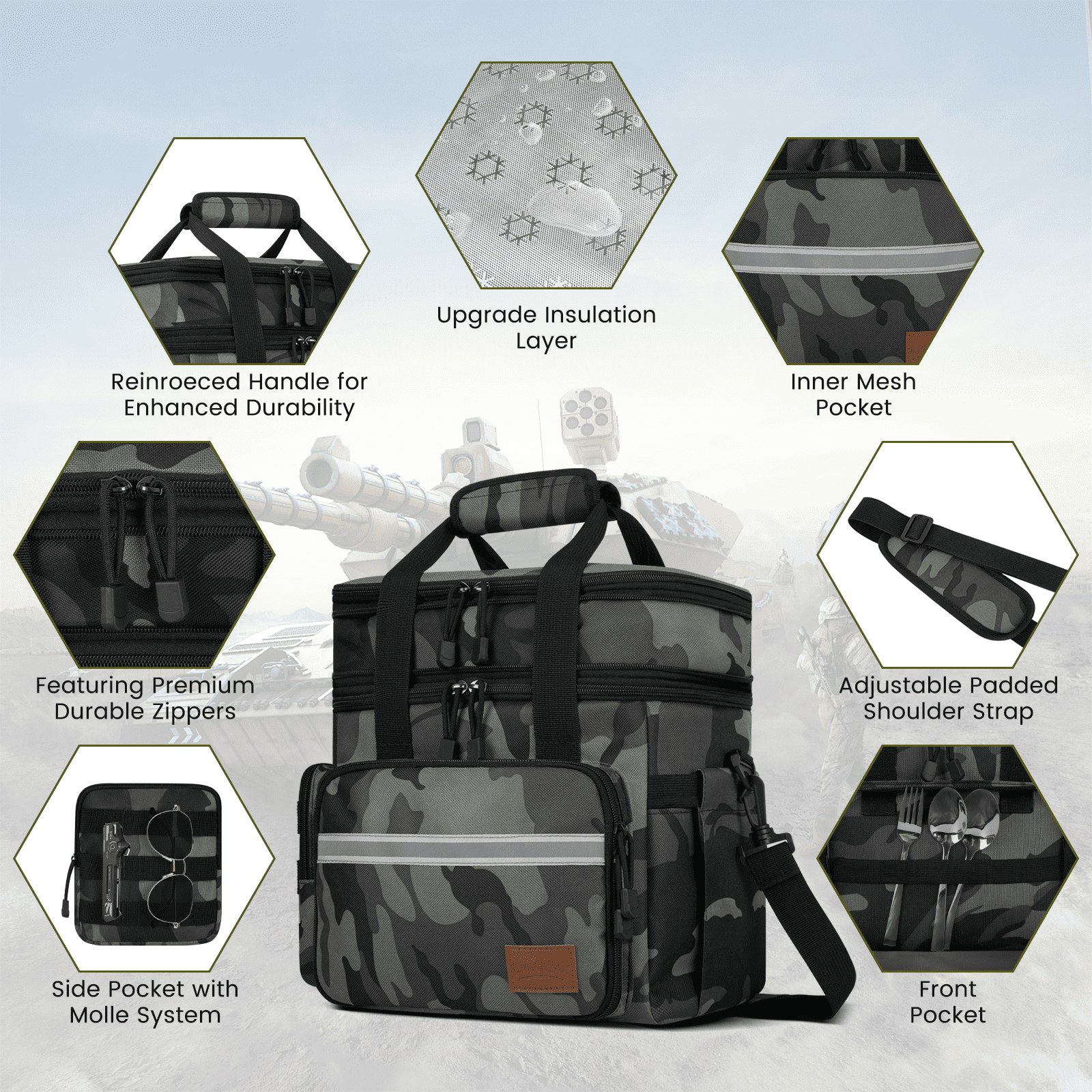 Expandable Insulated Lunch Bag with Leakproof Design - 24 Can Capacity, Double Deck Cooler Box with Adjustable Shoulder Strap & Side Pockets for Men & Women - Durable for Work, Travel, Outdoor