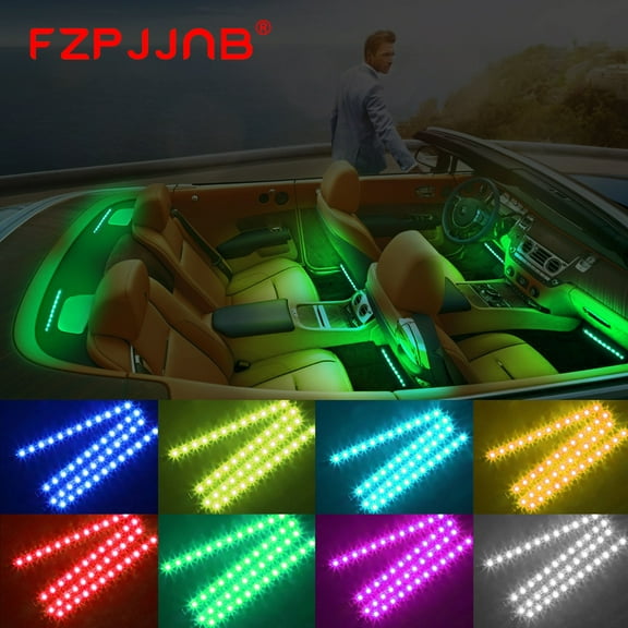 FZPJJNB 4PC RGB LED Under Car Tube Glow Underglow Underbody System Neon Strip Lights Kit