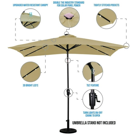 Sun Ray - 9'x7' Rectangular Solar Lighted Umbrella - Teal