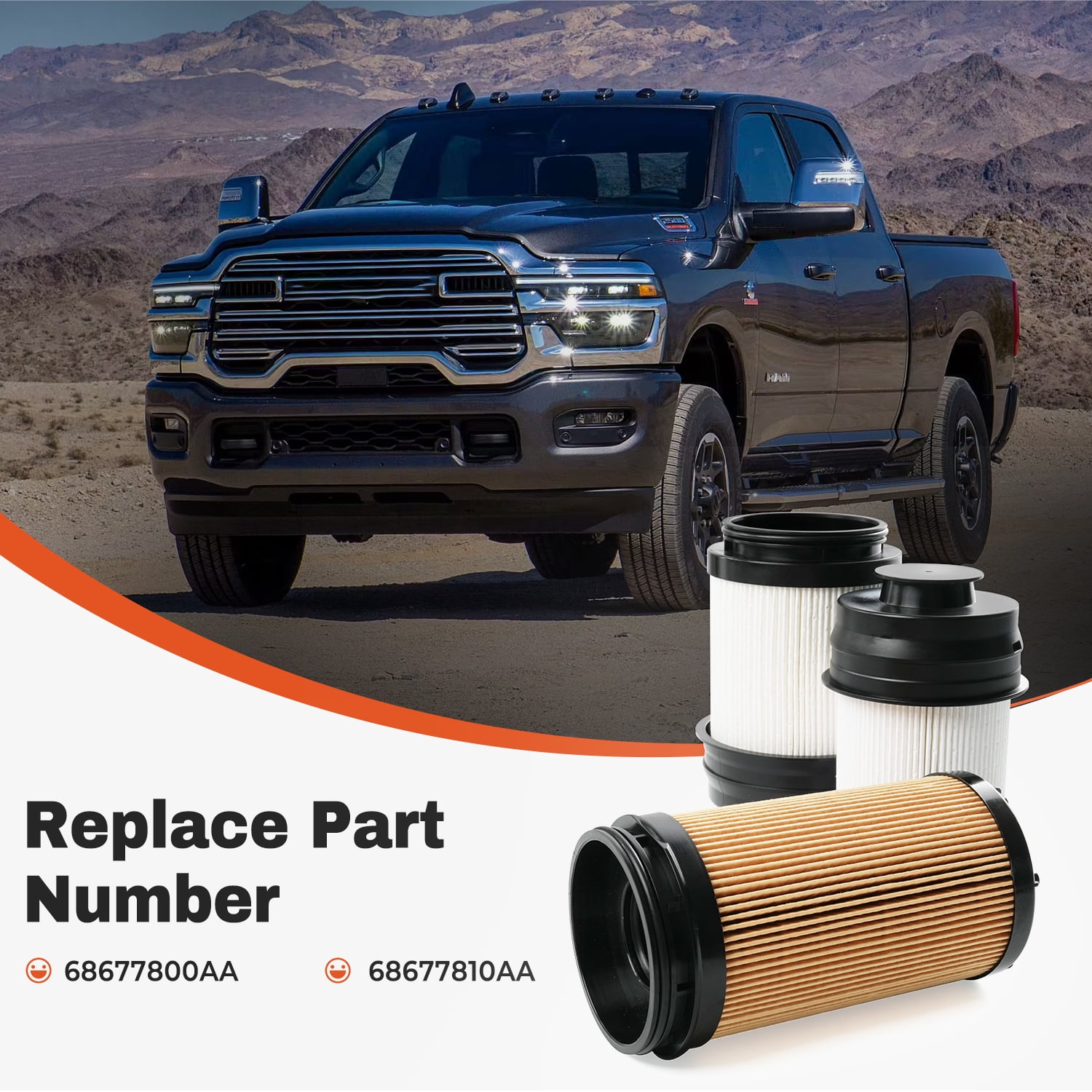 6.7L Cummins Diesel Fuel Filter Water Separator & Oil Filter Kit Compatible with 2025 2026 Dodge Ram 2500 3500 4500 5500 6.7L Cummins Turbo Diesel Engine Replace 68677800AA 68677810AA