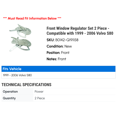 thumbnail image 2 of Front Window Regulator Set 2 Piece - Compatible with 1999 - 2006 Volvo S80 2000 2001 2002 2003 2004 2005, 2 of 2
