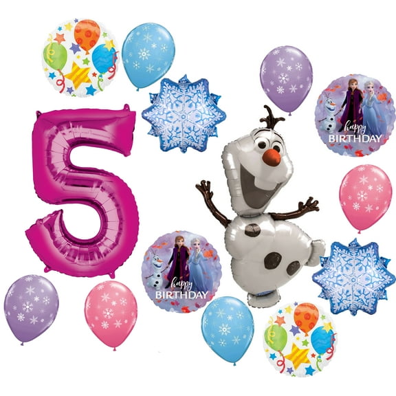 Frozen Party Supplies 5th Birthday Balloon Bouquet Olaf Elsa Anna Let It Snow Decorations Pink Number 5