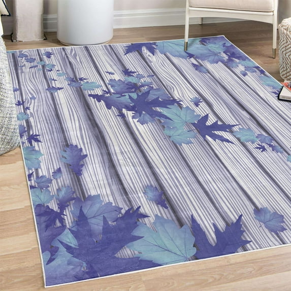 Autumn Decorative Rug, Fall Maple Leafs Tree Diagonal Leaves Foliage Rustic Wooden Planks Illustration, Quality Carpet for Bedroom Dorm and Living Room, 6 Sizes, Dark Violet, by Ambesonne