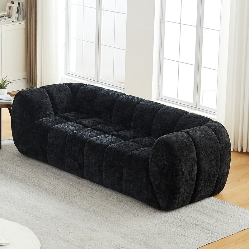 86.5''W Pure Foam Boneless No Assembly Floor Armrest Sofa, Chenille Modern Oversized Loveseat, Deep Seat 3-Seater Upholstered Couch