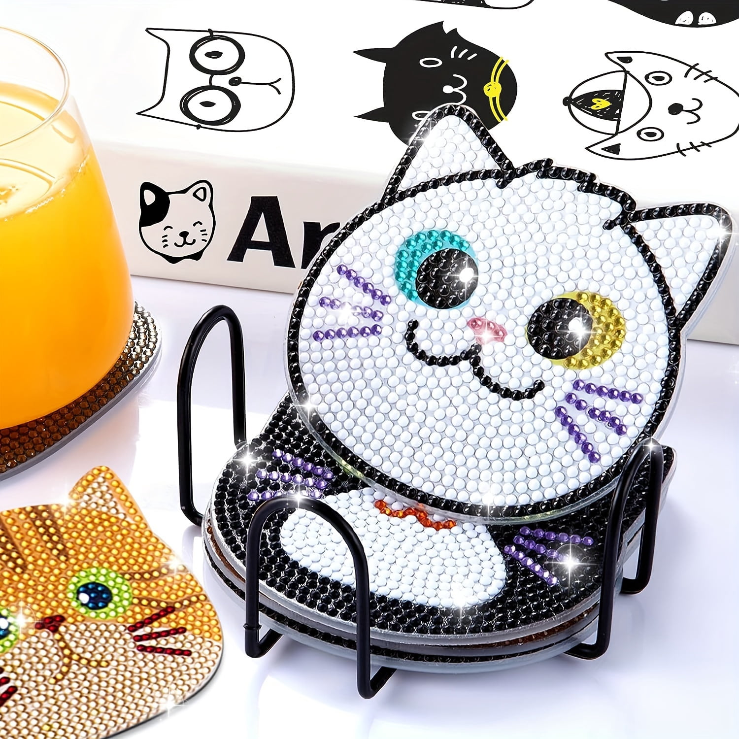 10pcs Diamond of Painting Coasters Set - Cat Theme Diamond Art Coasters Painting Kits For Kids And Adults Diamond Dots, Arts And Crafts DIY Kits Adults Beginners Supplies Gifts