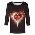 thumbnail image 5 of Brnmxoke Chemises à Manches 3/4 Drapeau du Canada pour Femmes, Mode Décontractée Manches Trois-Quarts Imprimé Feuille d'Érable Col Rond Pull Rouge,L, 5 of 5