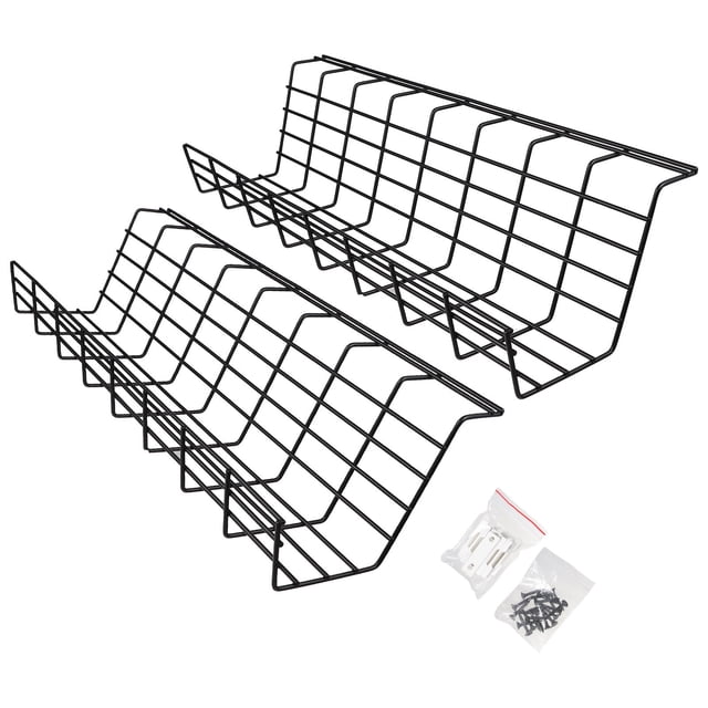 WRISTBIQUE 2Pcs Black High Strength Iron Cable Patch Board Rack Under Desk Cord Storage Solution