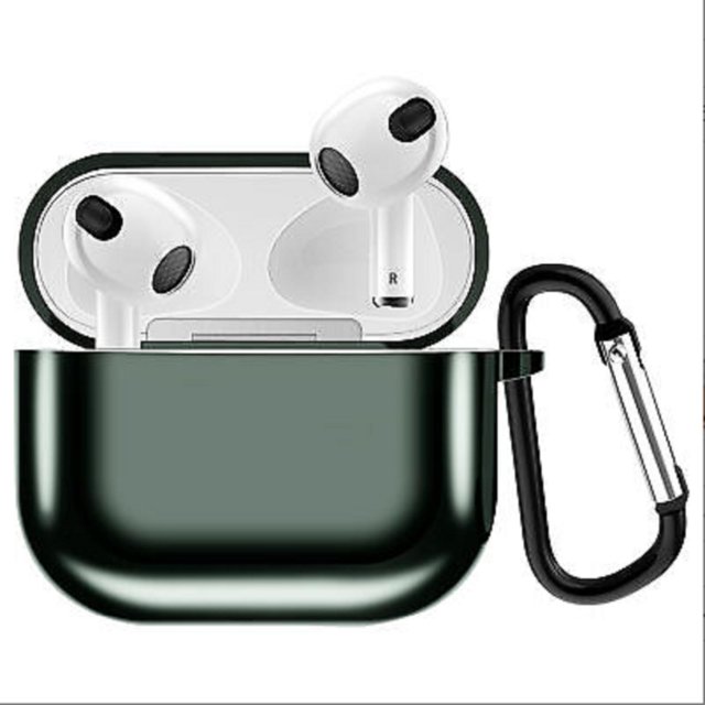 for AirPods 3rd Gen Case with Keychain, Plating TPU Stylish Portable Durable Lightweight Holder Water/Scratch Resistant Soft Protective Cover for Apple AirPods 3rd Generation 2021, Green