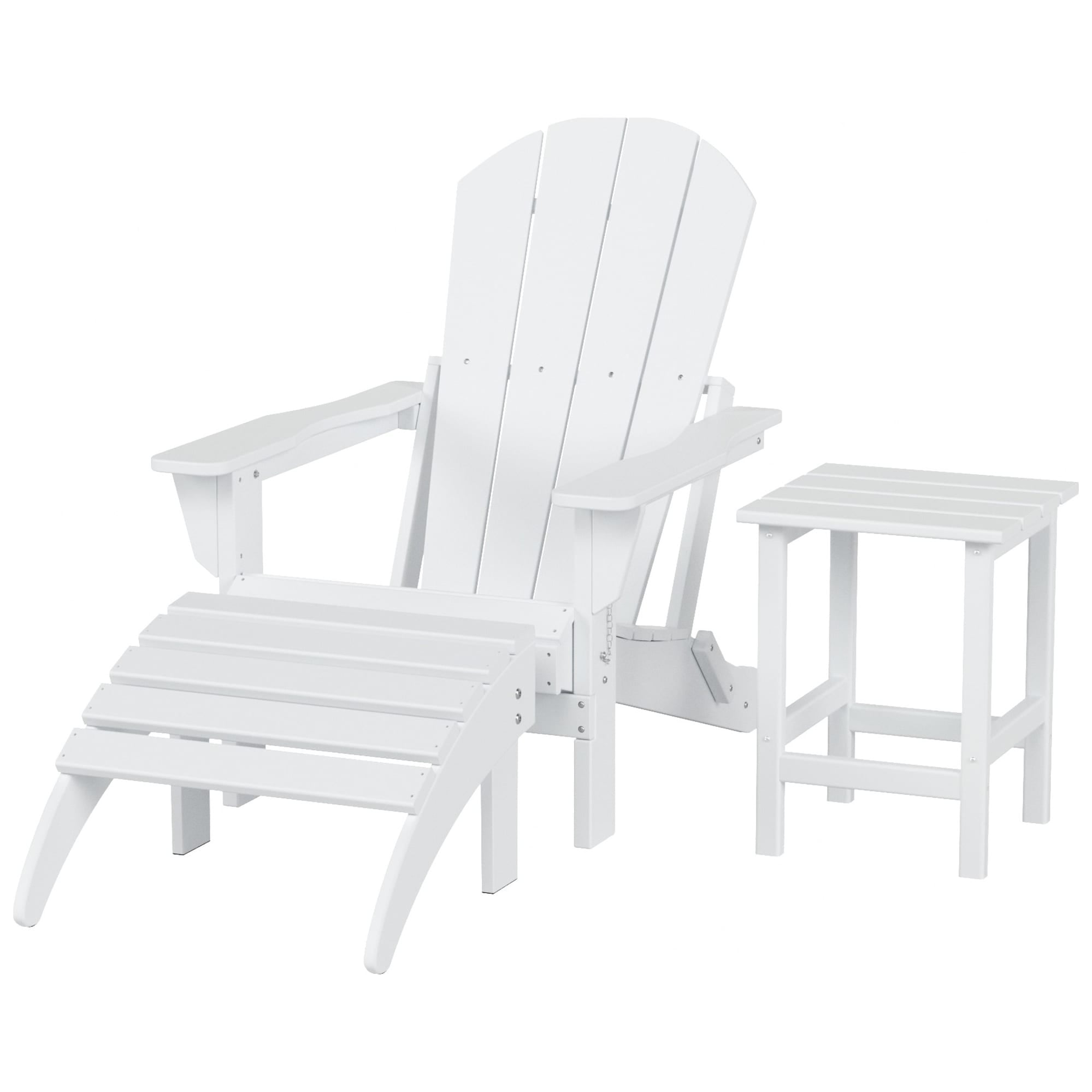 Polytrends  Laguna Hdpe All Weather Outdoor Patio Foldable Adirondack Chair With Ottoman And Side Table (3-Piece Set) White