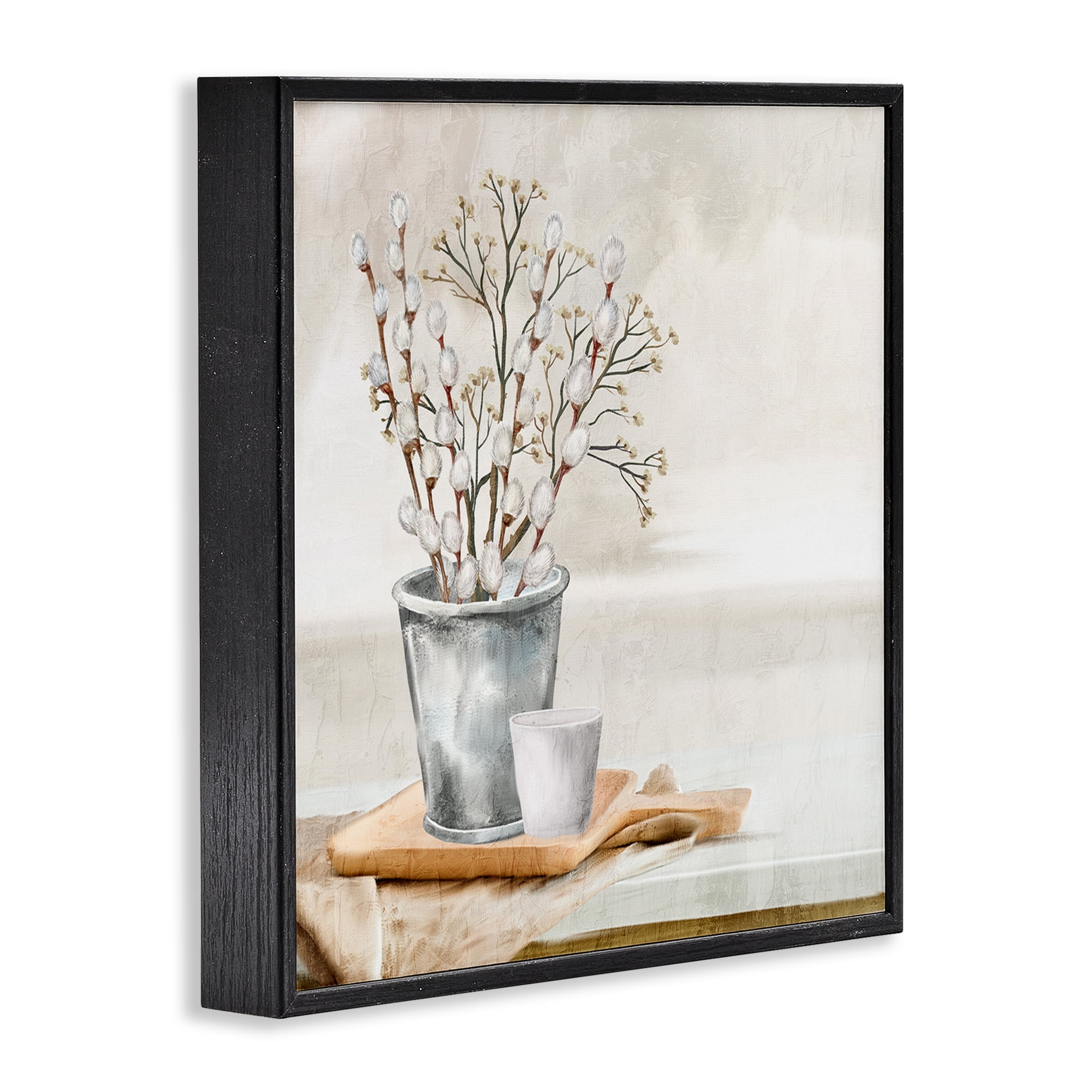 Stupell Industries Pussy Willow Still Life Botanical & Floral Painting Black Framed Art Print Wall Art, 24 x 24