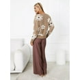 thumbnail image 6 of Women'S Floral Print Button Down Cardigan V Neck Drop Shoulder Knit Outerwear Deep Khaki M, 6 of 7