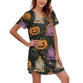 thumbnail image 2 of JIANLAI Nightdress For Women Halloween Pumpkin Tombstone Print Short Sleeve Sleep Dress, Loose V‑Neck Nightgown, Lightweight Casual Sleepshirt, Holiday Themed Loungewear, 2 of 4