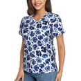 thumbnail image 2 of Fuzoiu Blue Ink Flowers Print Women's Classic V-Neck T-Shirt, Short Sleeve V Neck Tees for Casual Everyday Wear,Casual Fit Tee,Summer Fashion Tops-Small, 2 of 5