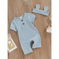 thumbnail image 3 of Coduop Newborn Baby Girls Bodysuit Jumpsuit,Short Sleeve Crew Neck Summer Playsuit,with Hairband, 3 of 9