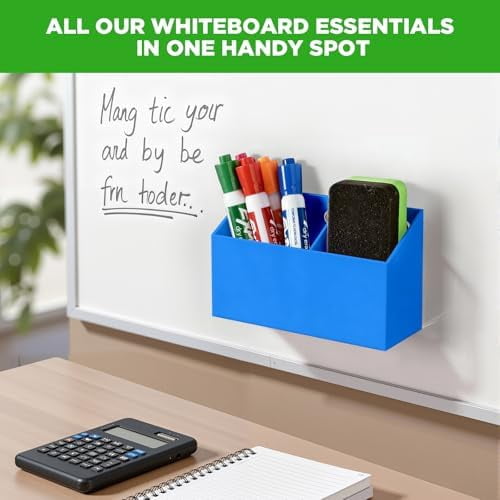 Magnetic Dry Erase Marker Holder for Whiteboard, Acrylic Magnet Pen Holder for Refrigerator Fridge, Marker Holder for Classroom Teacher, Pencil Cup,Office Accessories, Locker Organizer(Blue)