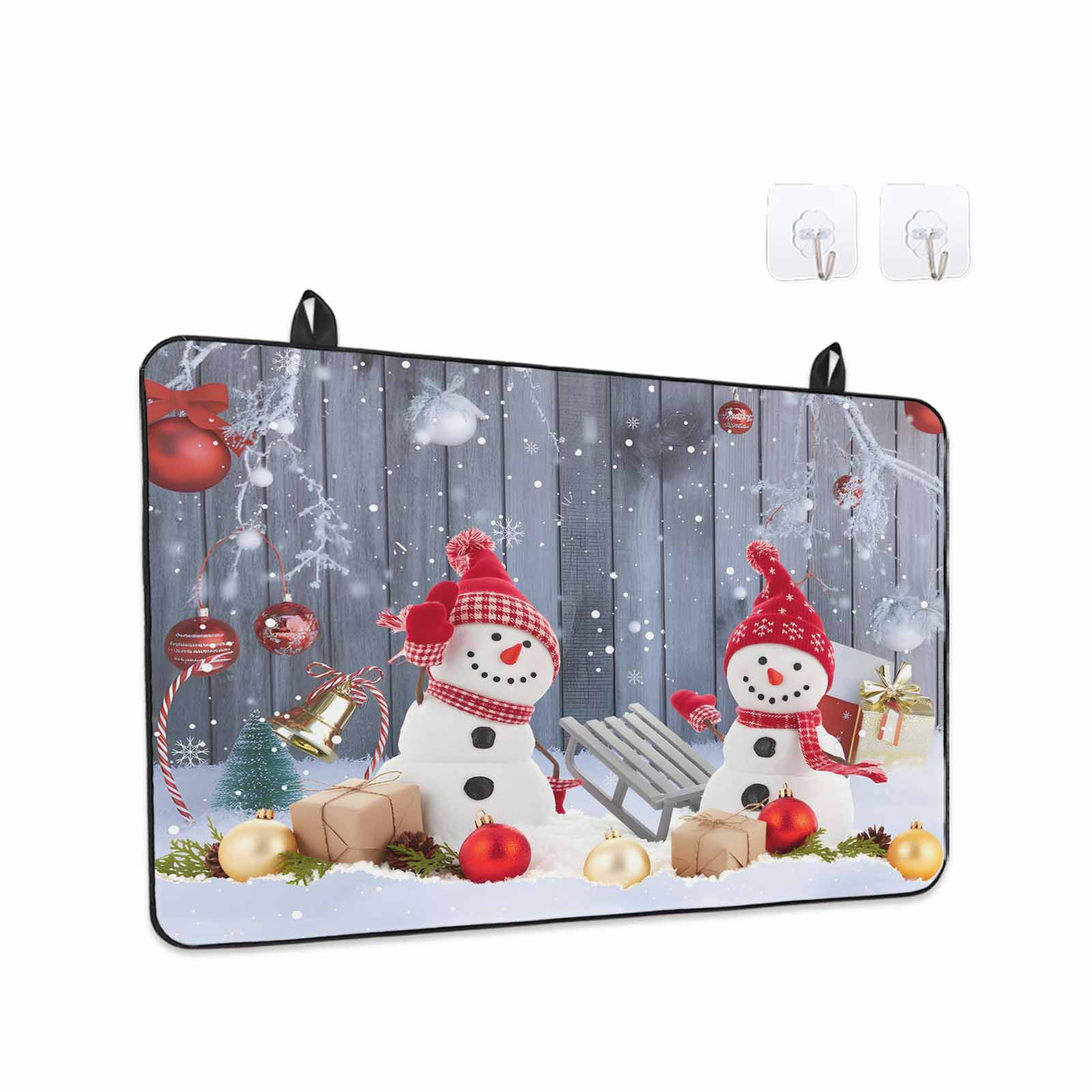 Christmas Stove Top Cover for Electric Stove, Heat-proof & Non Slip Glass Top Stove Cover Protector, Winter Snowman Xmas Red Balls Snowflakes Kitchen Flat Cooktop Rubber Mat 24x21 Inches