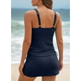 thumbnail image 6 of DOKOTOO Tankini Swimsuits for Women Drawstring Stretchy Two Piece Swimsuits Ribbed Tummy Control Tankini Top with Swim Skirt Navy Blue S US4-6, 6 of 10