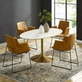 thumbnail image 4 of Modern Deco Contemporary Urban Design Kitchen Dining Room Dining Table, Metal Steel Wood, Gold White, 4 of 4