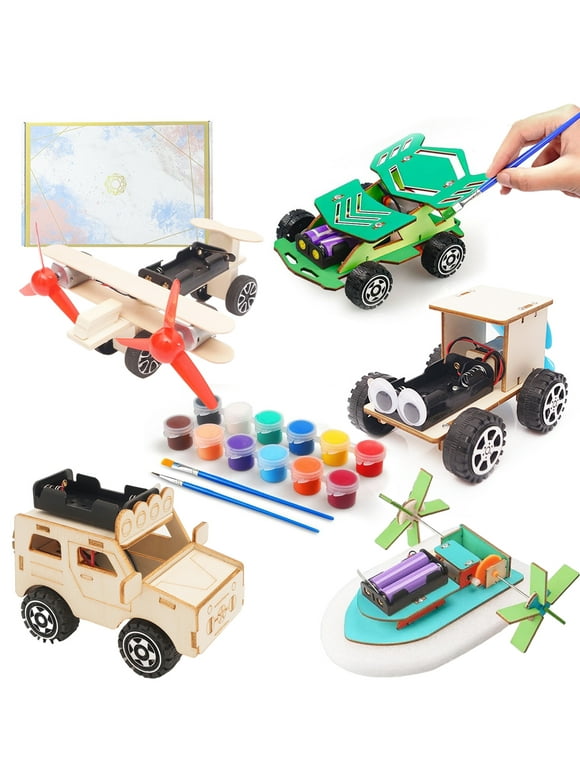 Style-Carry 5 in 1 STEM Building Kits for Kids, Wooden Car Model Kit for Kids, DIY 3D Wood Puzzles Craft Projects Set, Gift Toys for Ages 6-12 Boys Girls