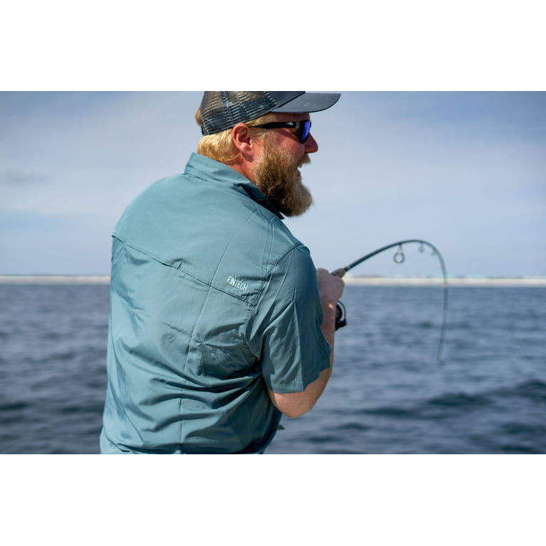 Fintech Men's Short Sleeve Fishing Shirt, Size: Small, Blue