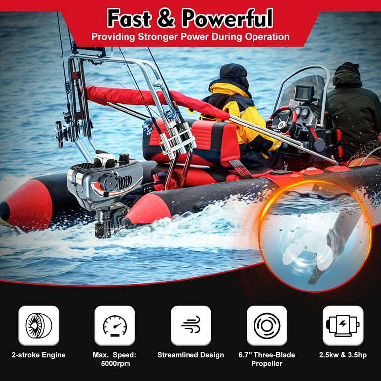 2.5KW 2-Stroke Boat Engine Outboard Motor Boat Motor for Kayak Fishing Boat  